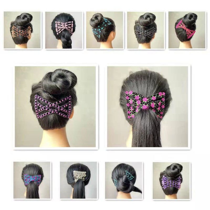 Lovef Easy Comb Easy Magic Hair Comb Stretchy Beaded Hair Comb in Assorted Color Beads with Pearl for Women (White) - Image 5